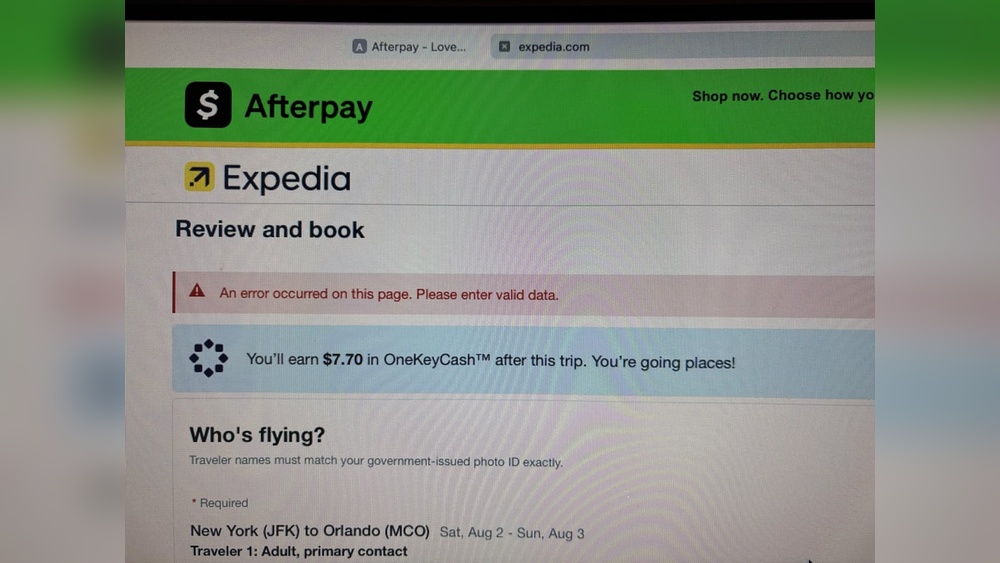 Expedia Afterpay Not Working