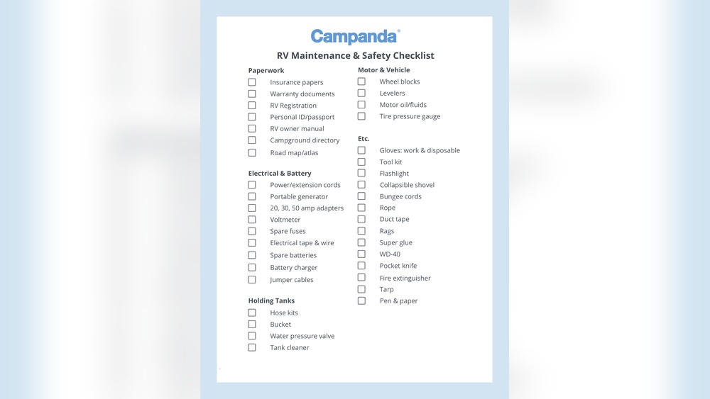 Rv Trip Safety Checklist