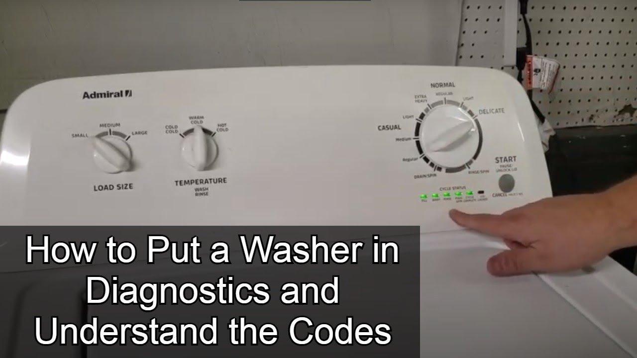 A modern Amana washing machine centered in a bright, clean residential laundry room.