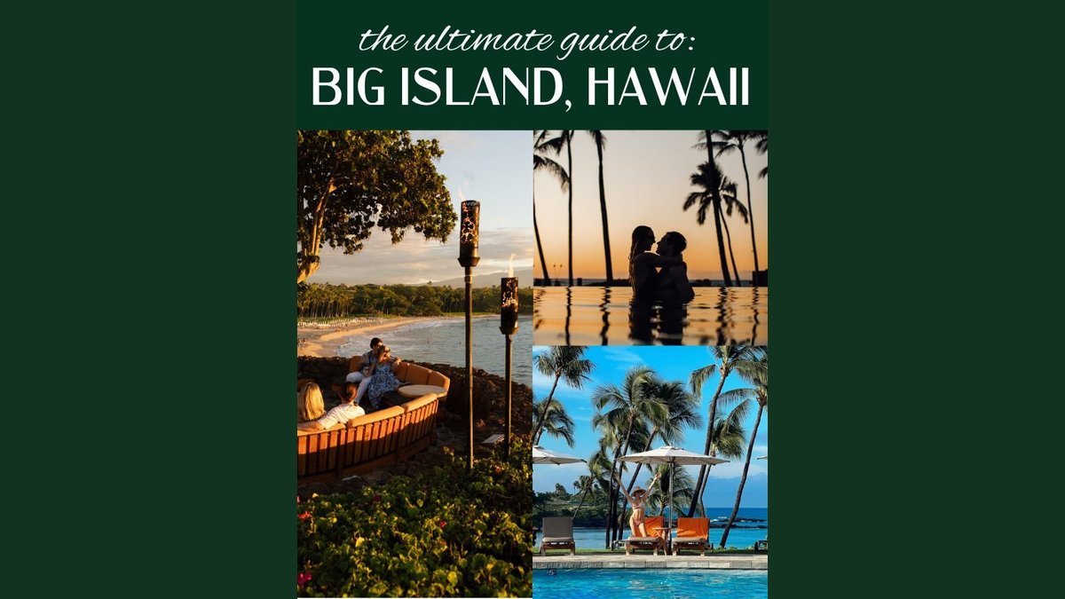 Travel guidebooks about the Big Island of Hawaii displayed on a wooden table.