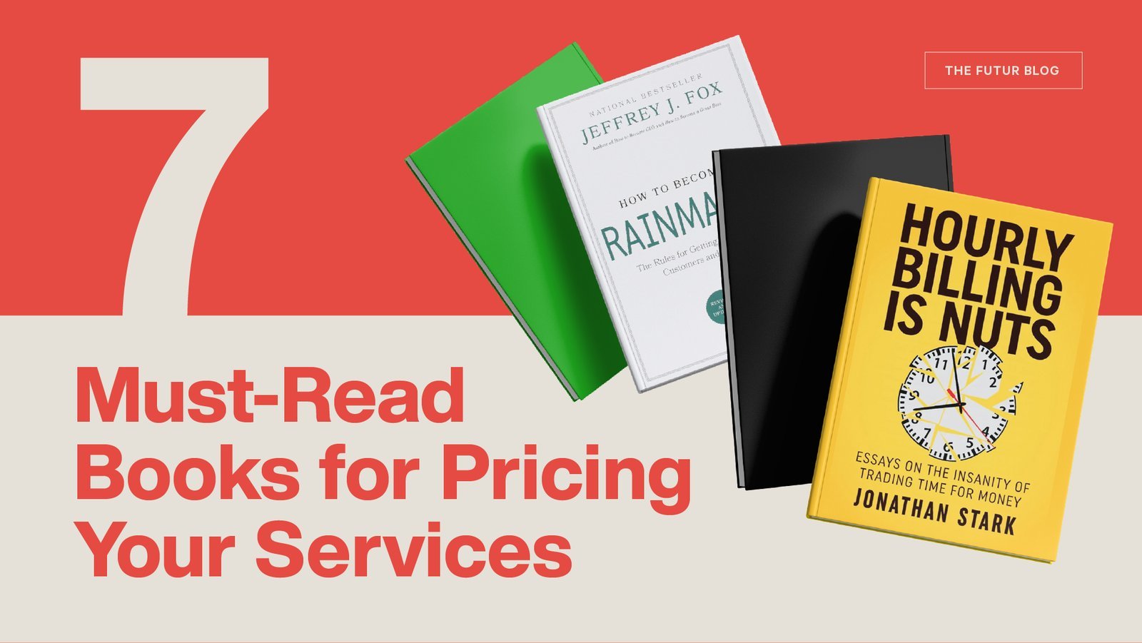 A stack of business pricing books arranged neatly on a modern office desk.