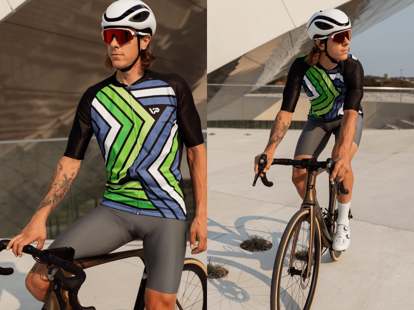 High quality cycling shorts for long distance riding resting on a workshop table.