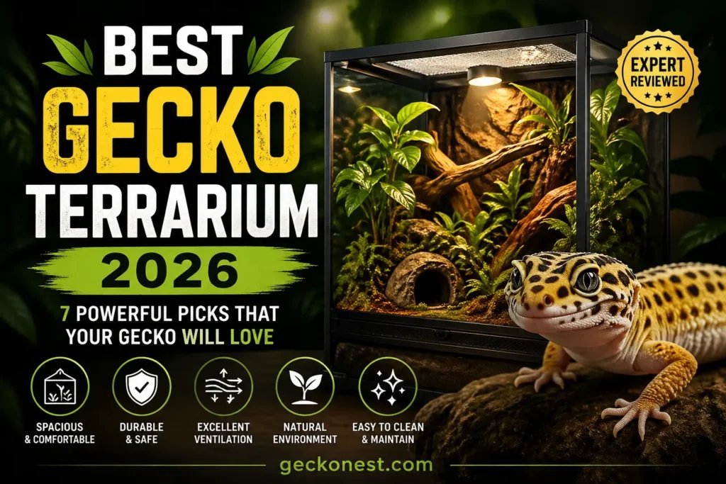 A clean and modern reptile tank setup displayed in a bright living room.