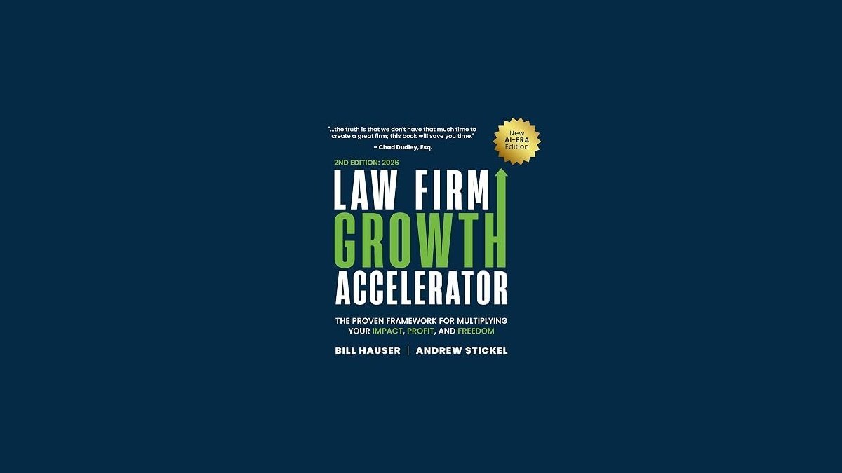 A collection of professional law office marketing books displayed on a modern wooden desk.