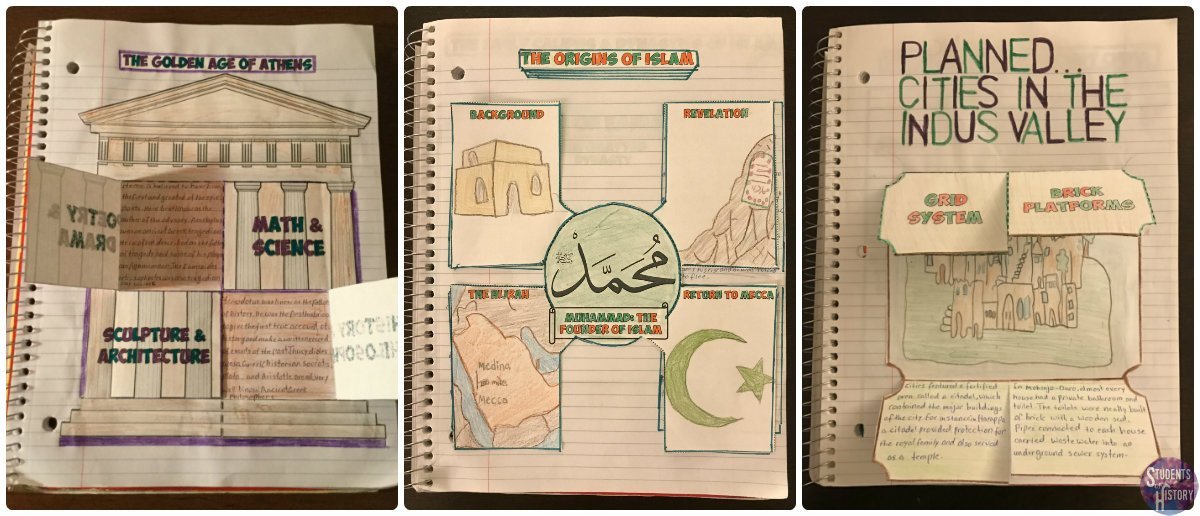 A collection of social studies teaching materials and textbooks arranged on a wooden desk.