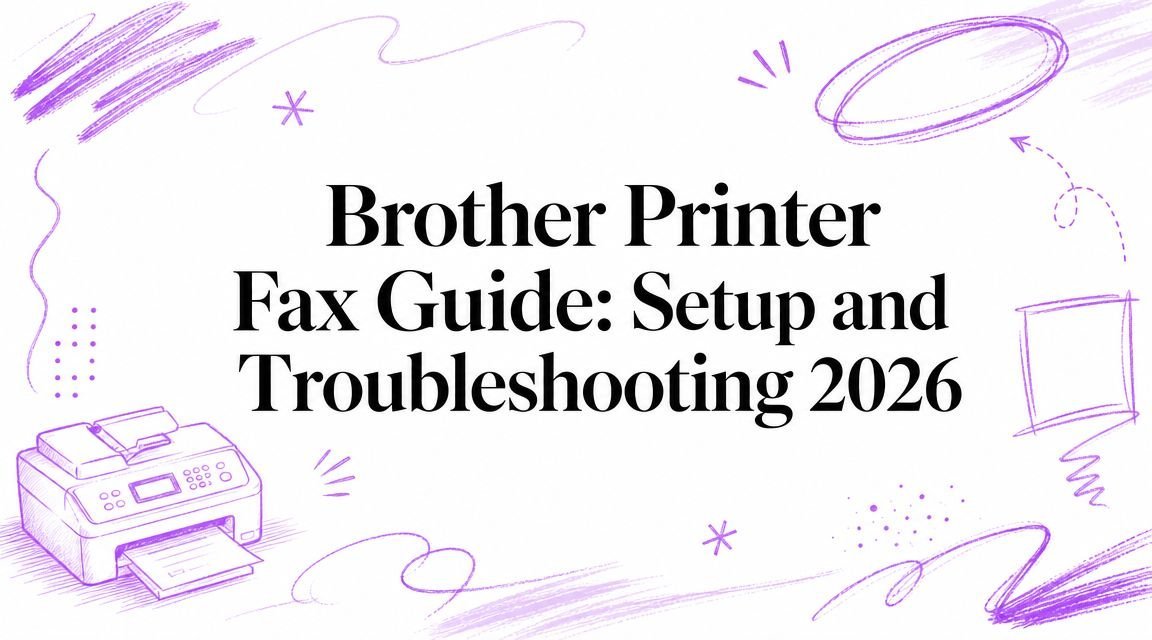 A clean workspace featuring a Brother printer and a tablet with FAQs.
