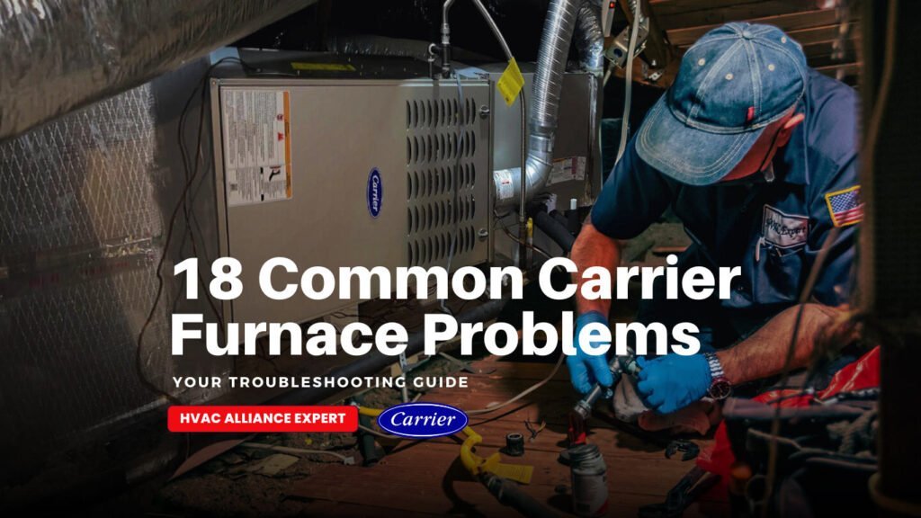 Technical manuals and tools arranged on a workbench for Carrier furnace maintenance questions.