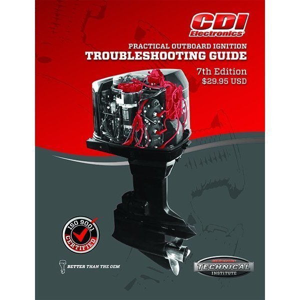 Professional diagnostic tools testing ignition trigger components during marine engine service.