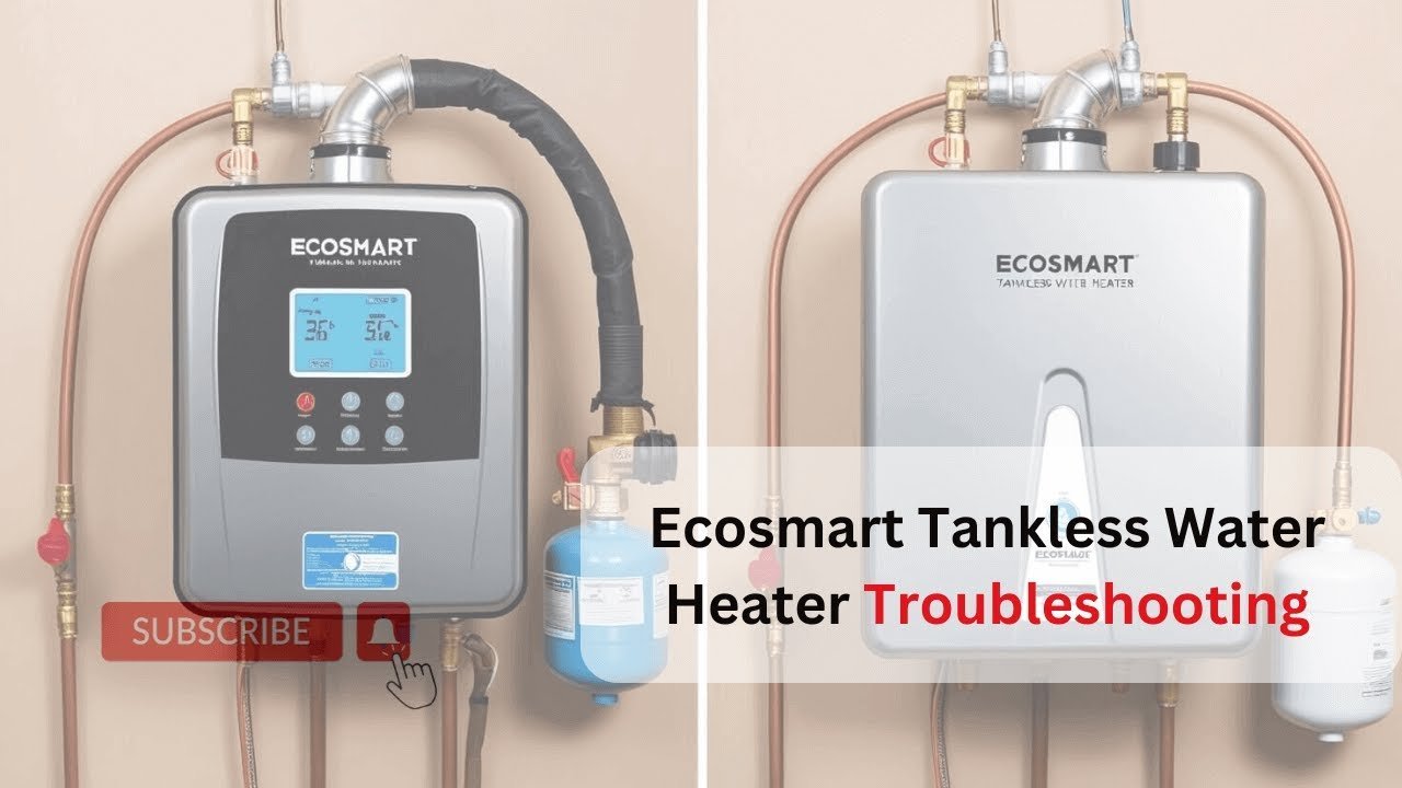 A modern Ecosmart water heater mounted on a clean white utility room wall.