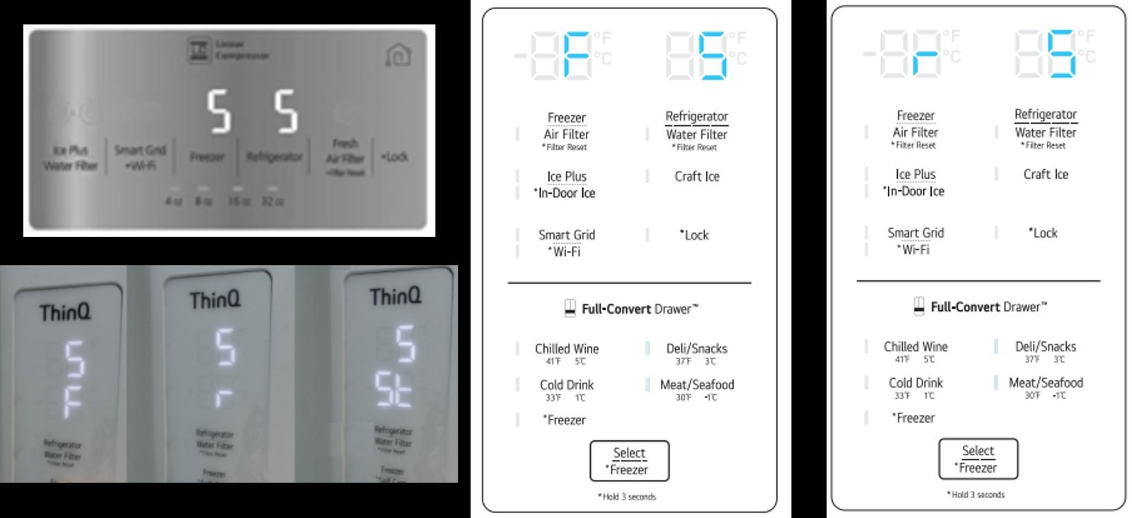 Internal electronic control board components inside an LG refrigerator during a diagnostic check.