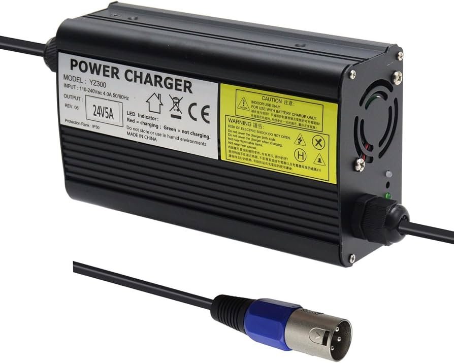 Checking the connection of a mobility device charging cable to ensure power flow.