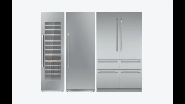 A person unplugging a Thermador refrigerator from the wall to reset the cooling system.