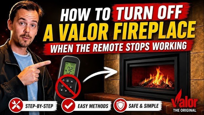 Hands replacing batteries in a Valor fireplace receiver box to fix ignition issues.