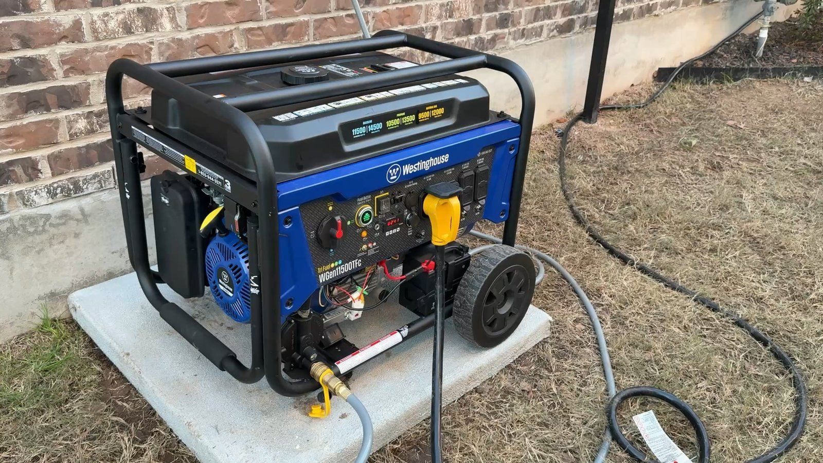 Adding fresh gasoline to a portable generator to prevent fuel degradation and starting issues.